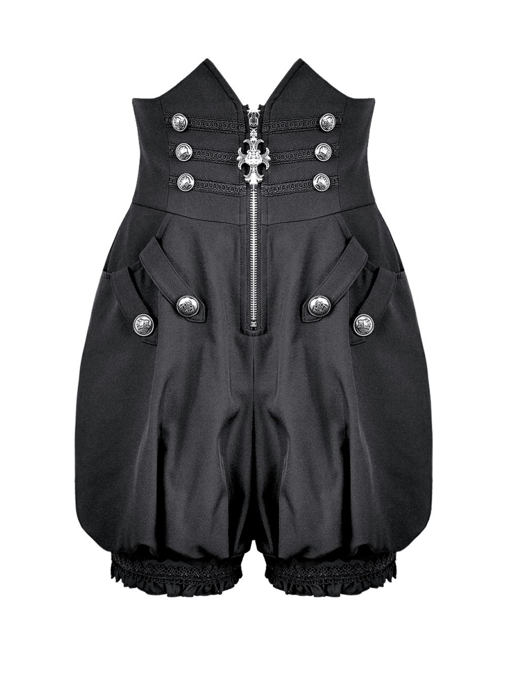 High Waist Bubble Bloomer Shorts with Decorative Buttons
