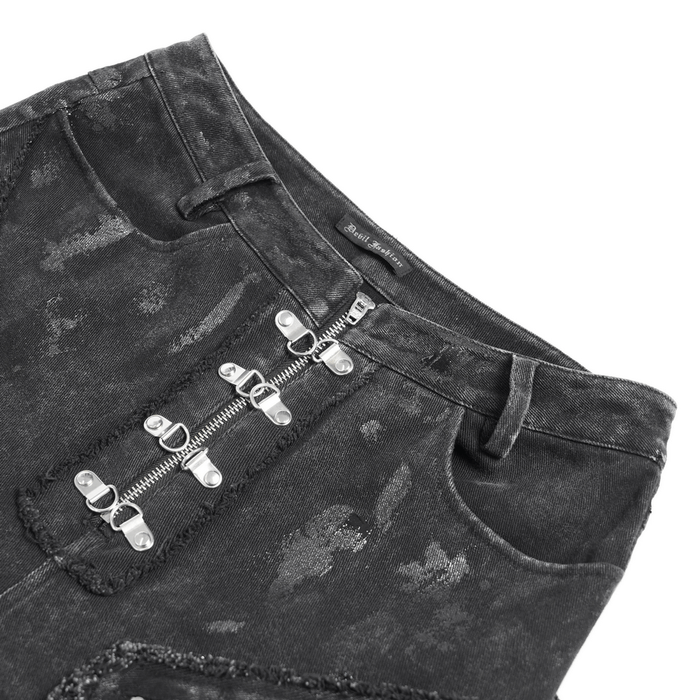 High Waist Flared Jeans with Buckles and Zipper Detail
