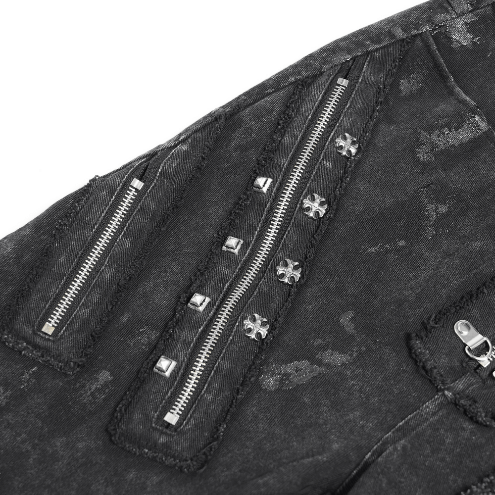 High Waist Flared Jeans with Buckles and Zipper Detail