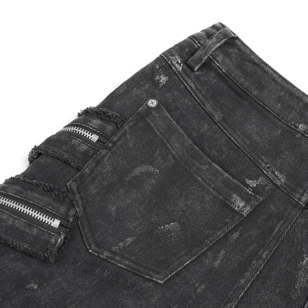 High Waist Flared Jeans with Buckles and Zipper Detail