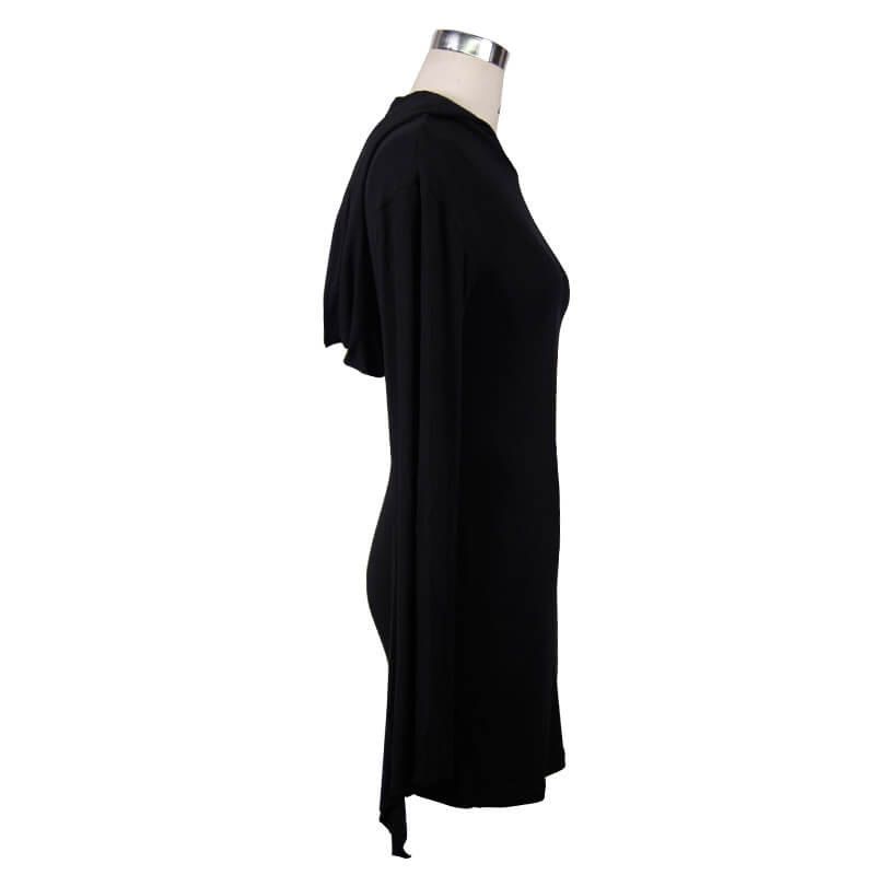 Hooded Black Mini Dresses / Gothic Flared Sleeves Short Dress / Female Alternative Fashion