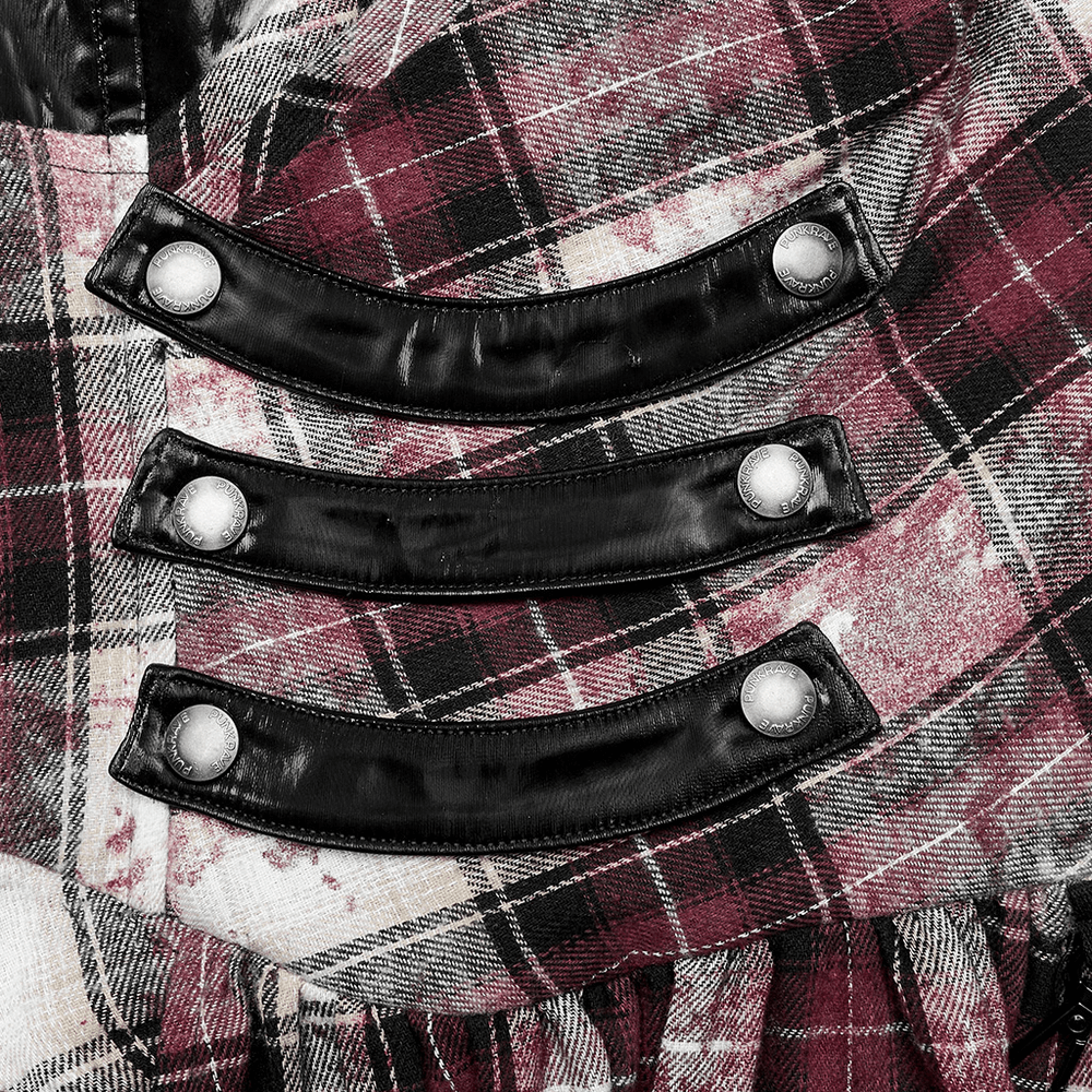 Irregular Hem Plaid Dress Adjustable Leather Straps