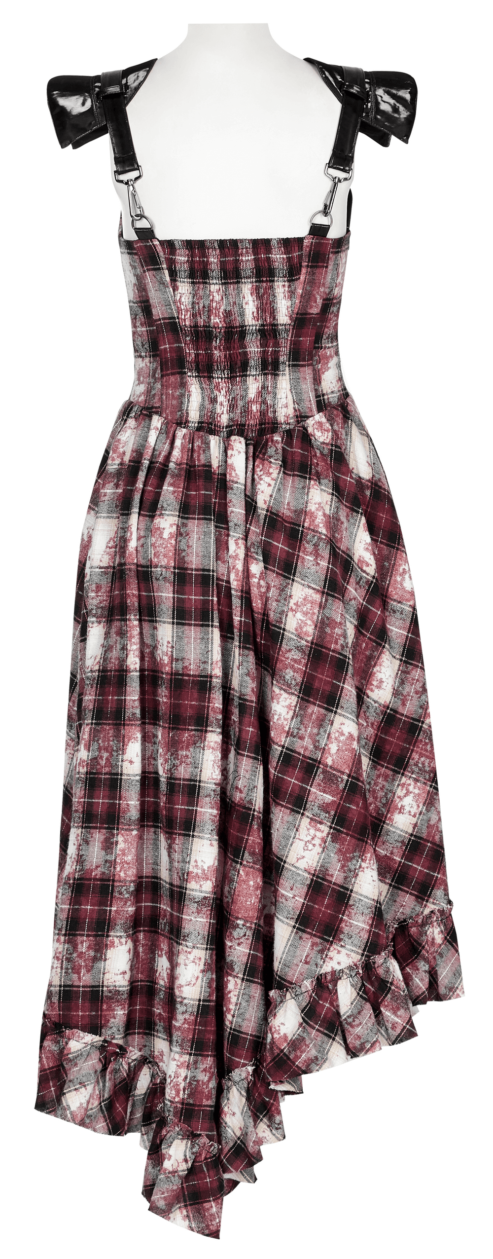 Irregular Hem Plaid Dress Adjustable Leather Straps