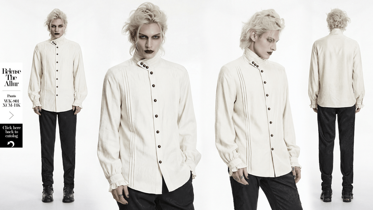 Ivory Gothic High Collar Jacquard Shirt for Men