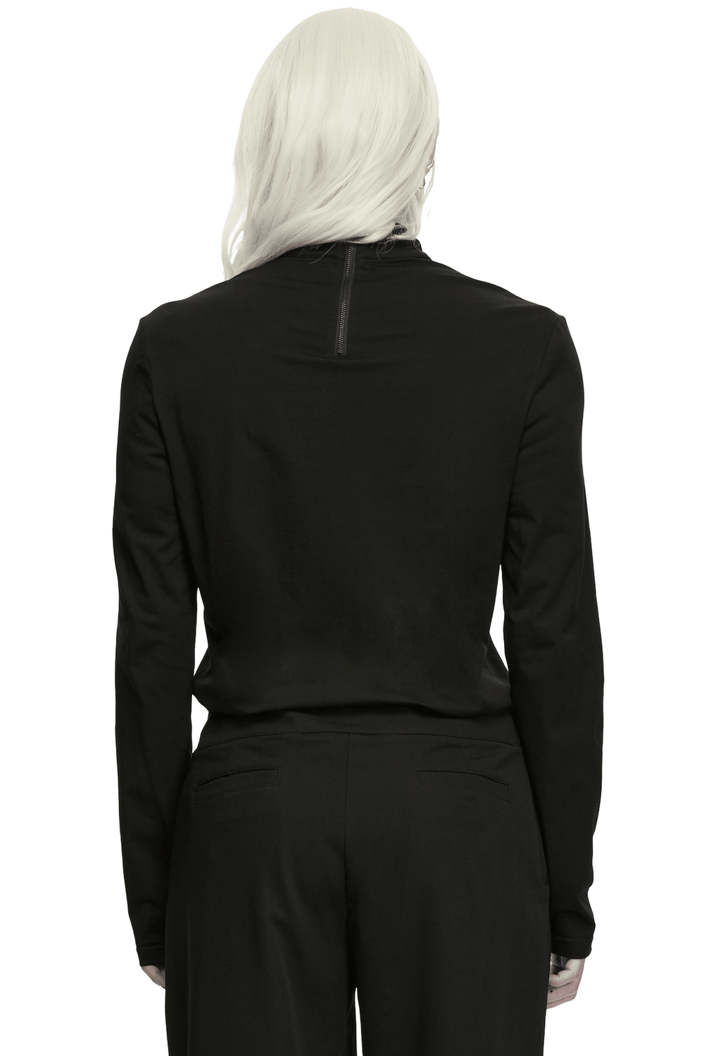 Jacquard Lace-Up Long Sleeved Stand Collar Top