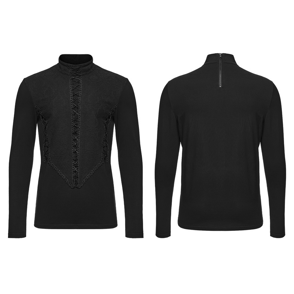 Jacquard Lace-Up Long Sleeved Stand Collar Top