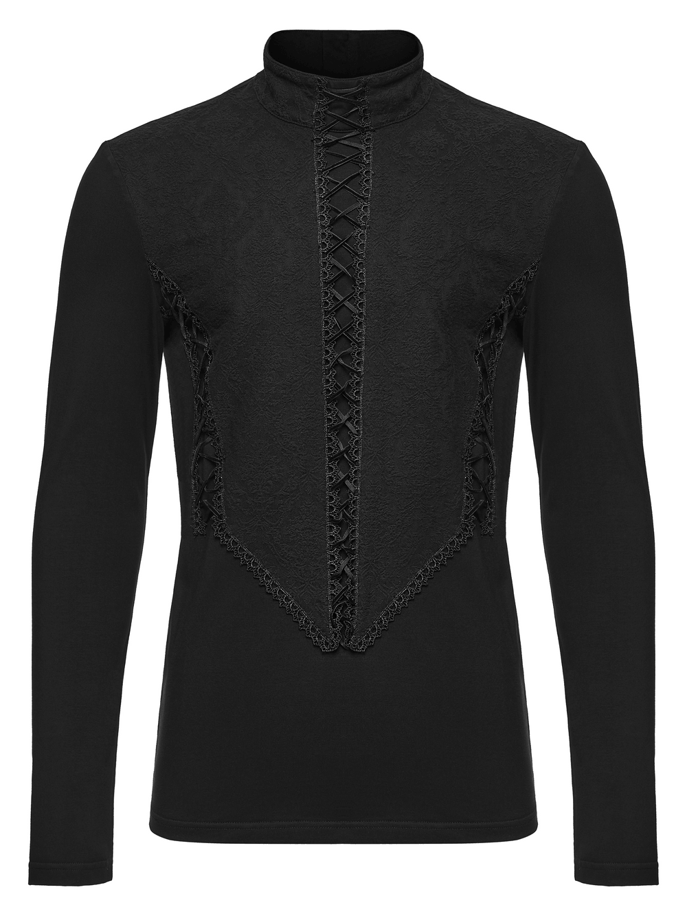Jacquard Lace-Up Long Sleeved Stand Collar Top