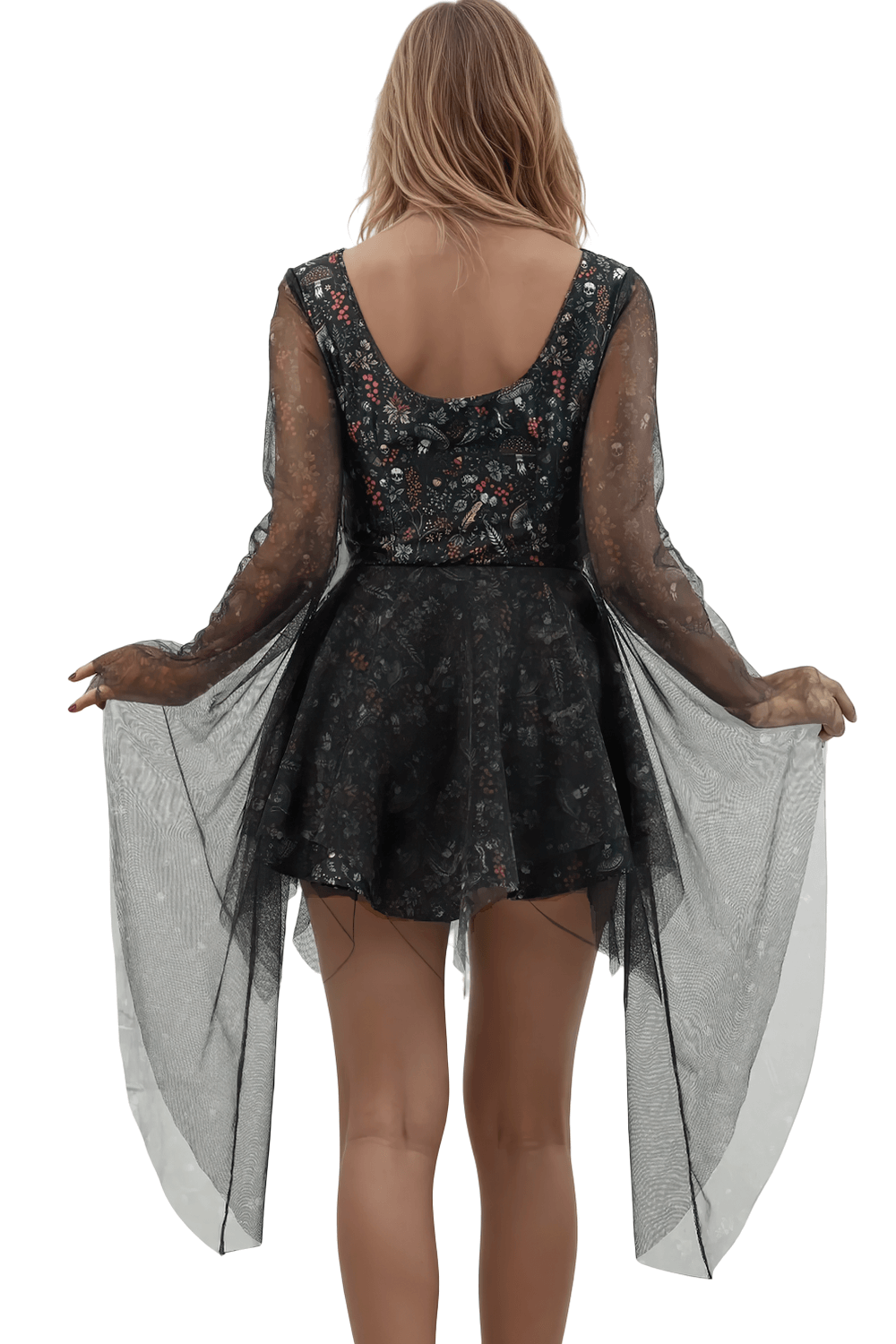 Josina Mushroom and Skull Print Taffeta Dress