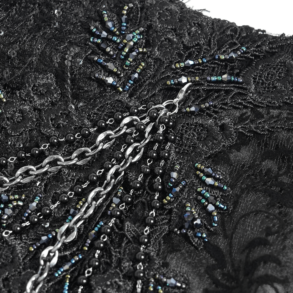Lace and Fringe Black Skirt with Chains for Elegance Style