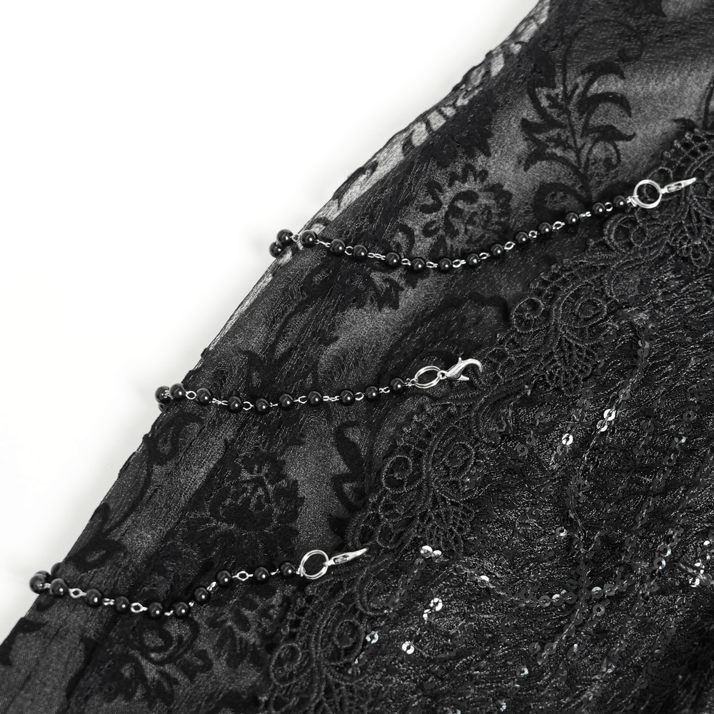 Lace and Fringe Black Skirt with Chains for Elegance Style
