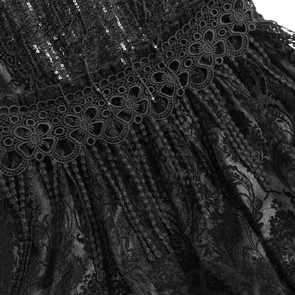 Lace and Fringe Black Skirt with Chains for Elegance Style