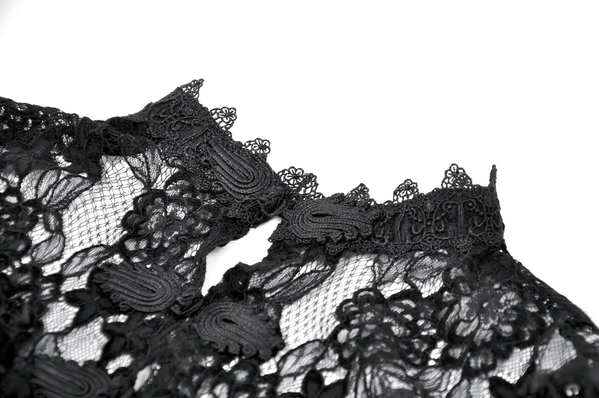 Lace Cape Shrug with High Neck and Rosette Trim