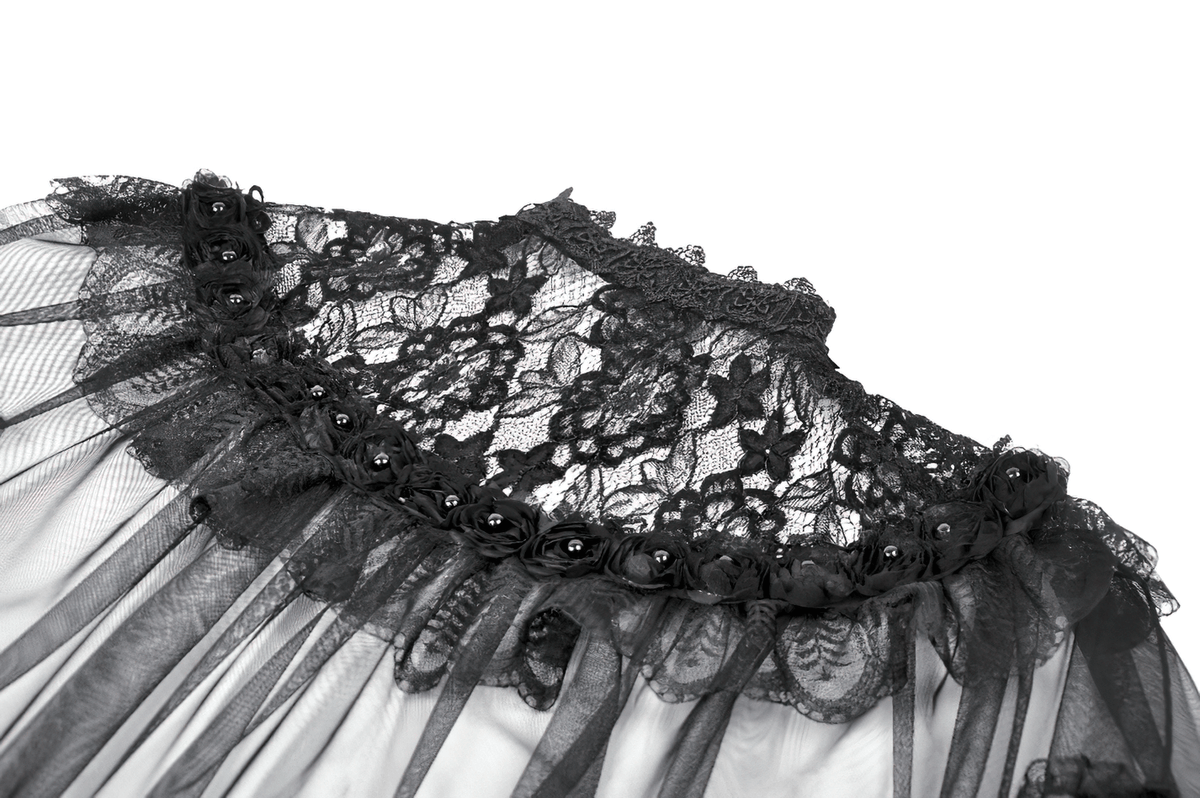 Lace Cape Shrug with High Neck and Rosette Trim