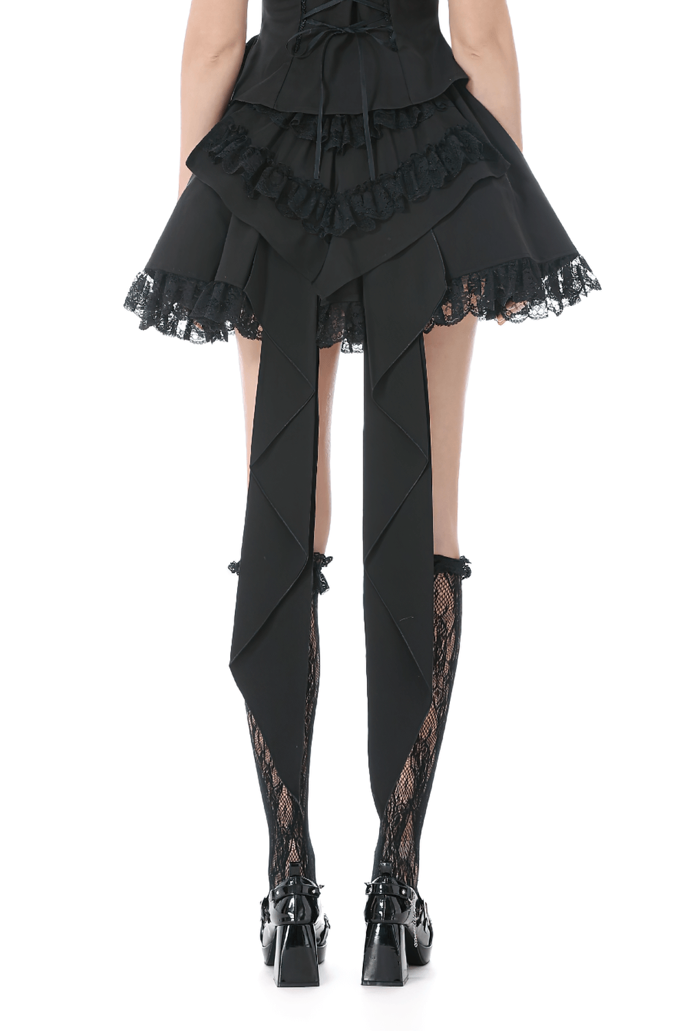 Lace Layered Black Tulle Skirt with Ribbon Detail