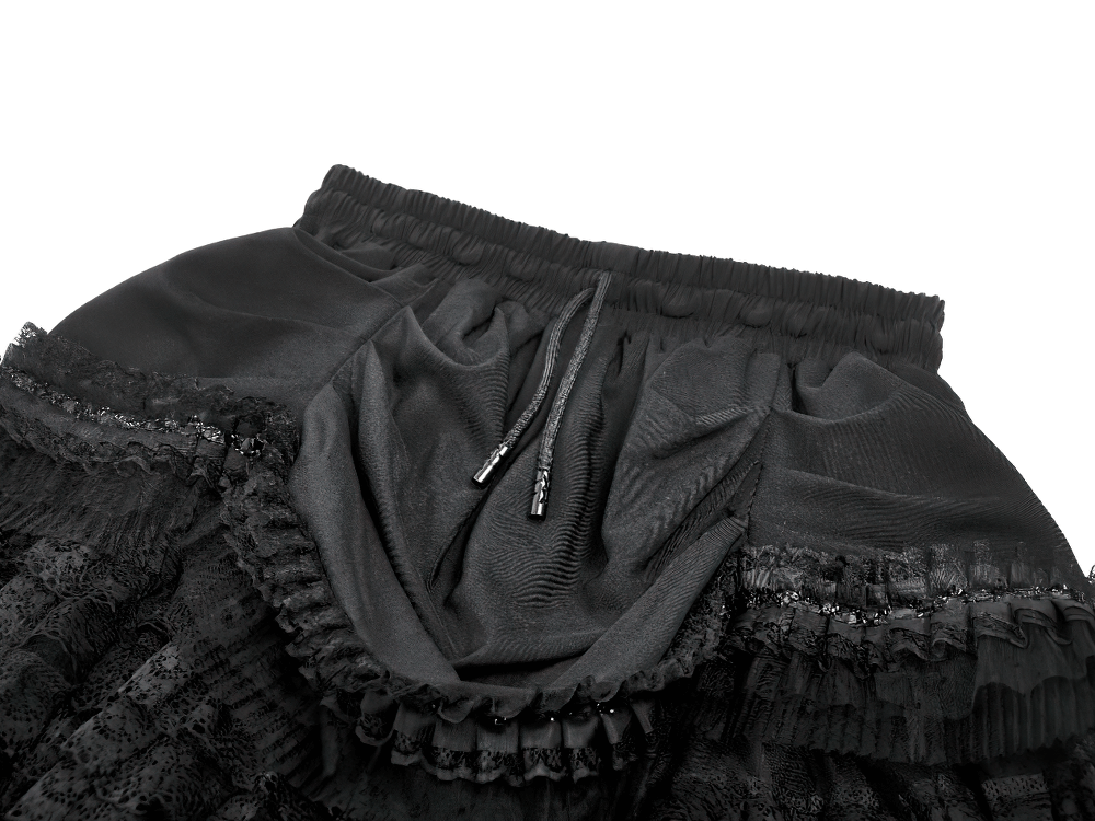 Lace Layered Black Tulle Skirt with Ribbon Detail