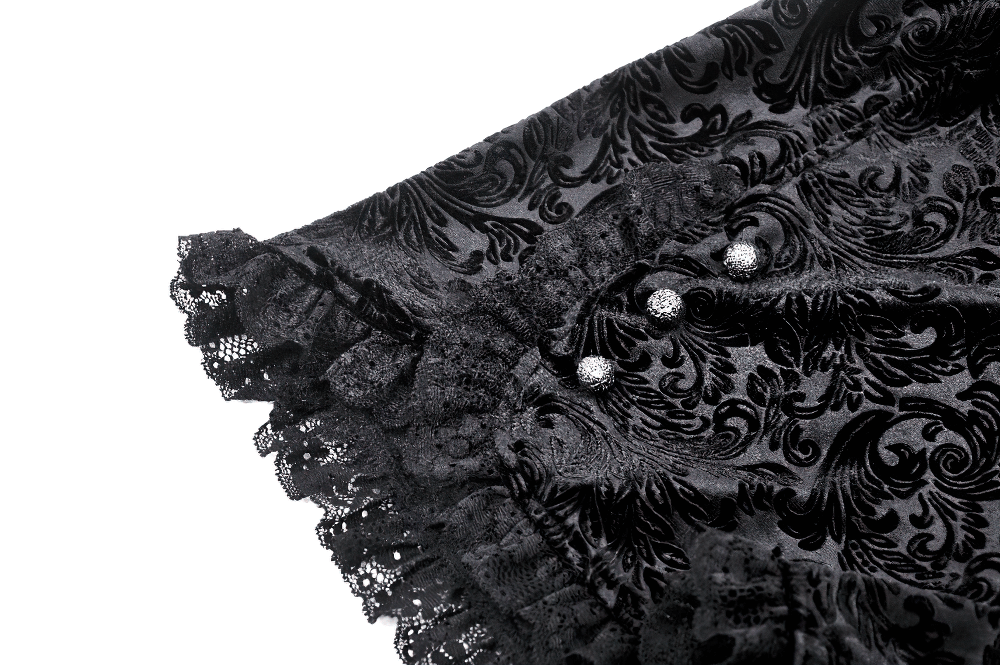 Lace-Trimmed Velvet High-Waisted Shorts with Buttons