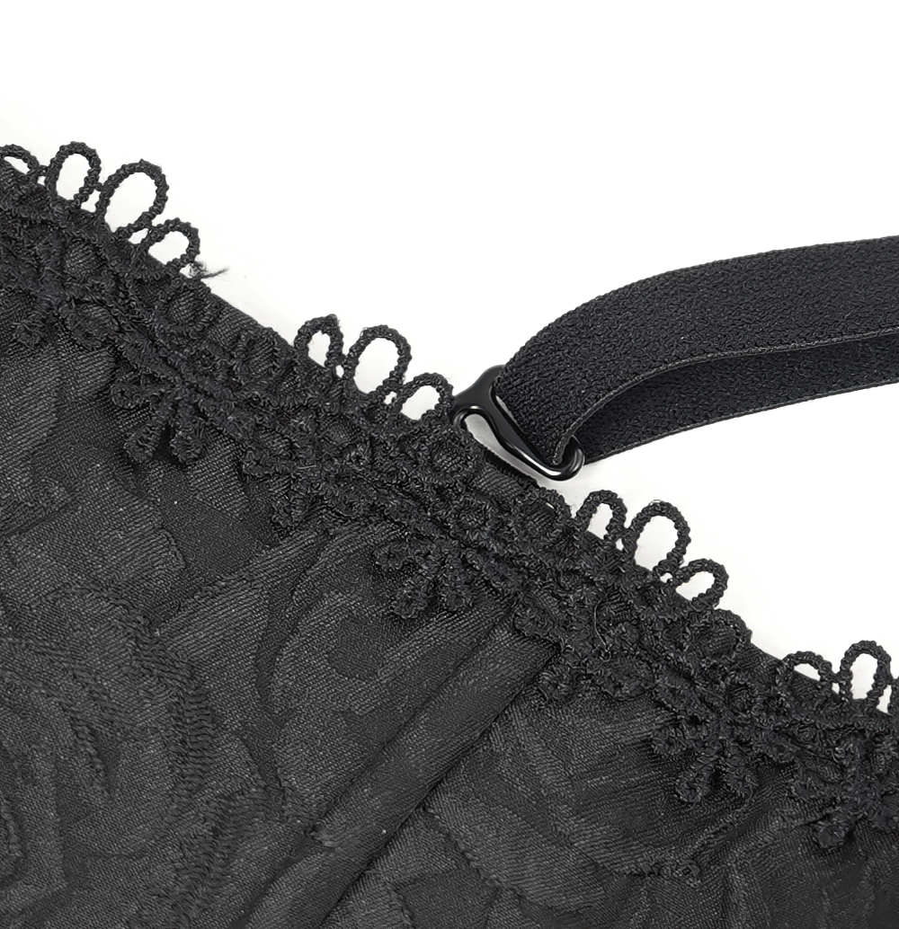 Lace-Up Black Floral Embellished Corset with Ruffle Detail