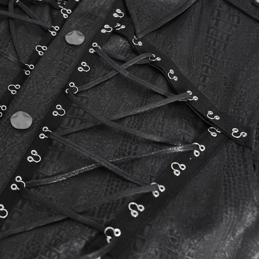 Lace-Up Sleeveless Shirt with Epaulets and Metal Buttons