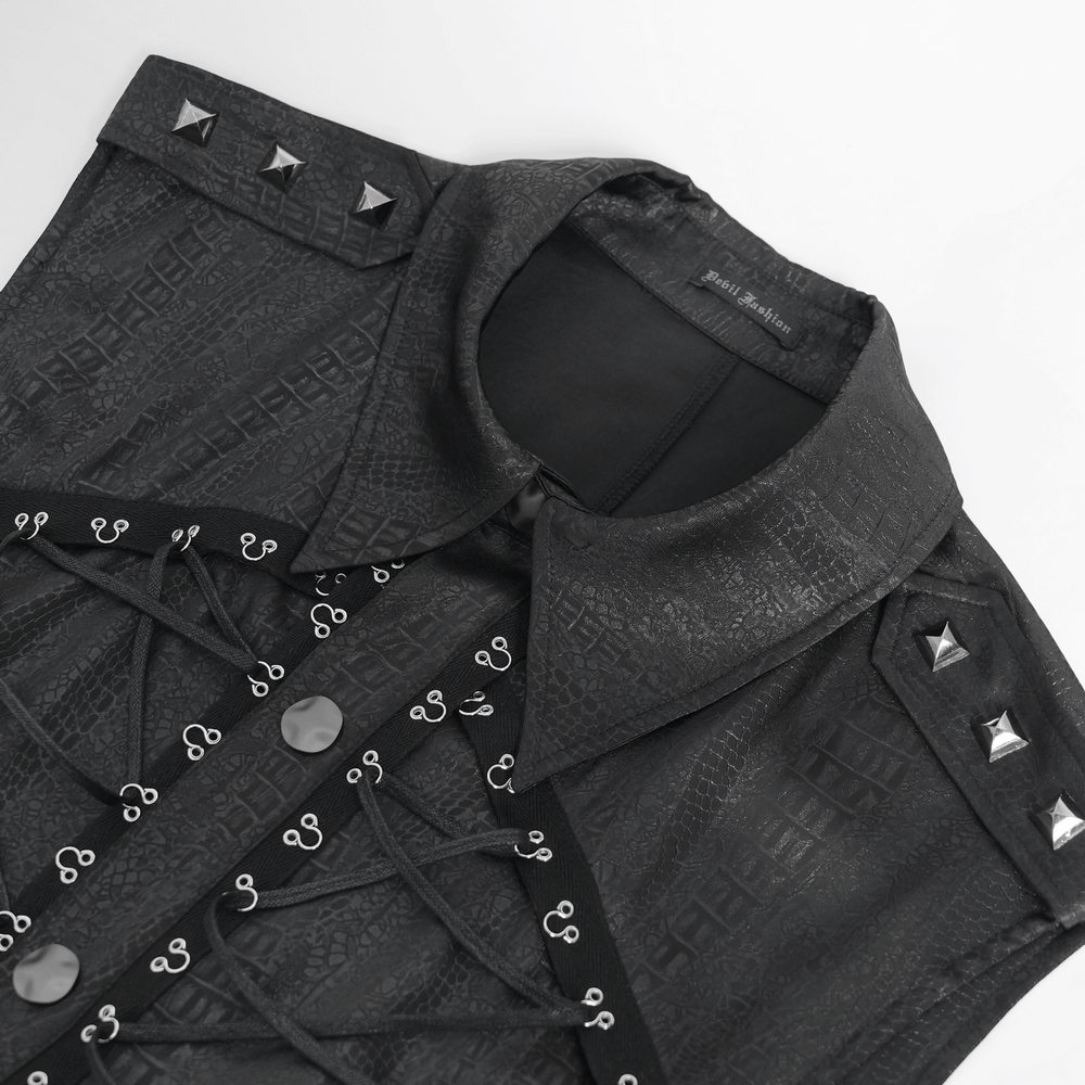 Lace-Up Sleeveless Shirt with Epaulets and Metal Buttons