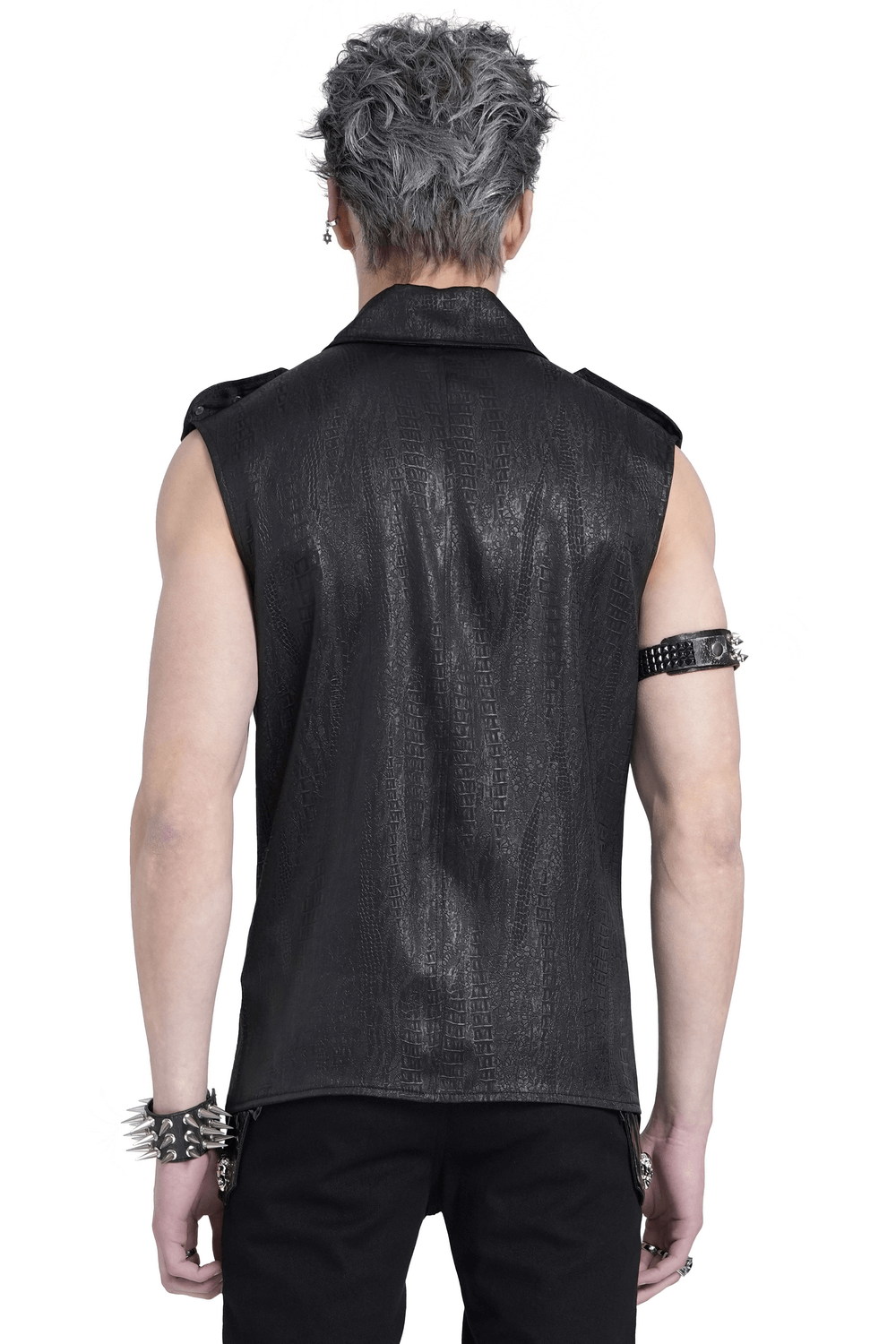Lace-Up Sleeveless Shirt with Epaulets and Metal Buttons