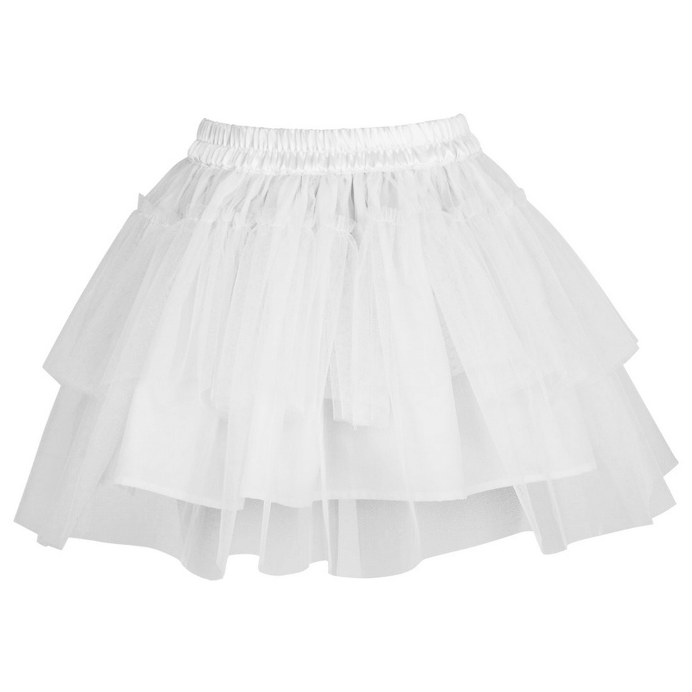 Layered White Tulle Mini Skirt with Elastic Waistband