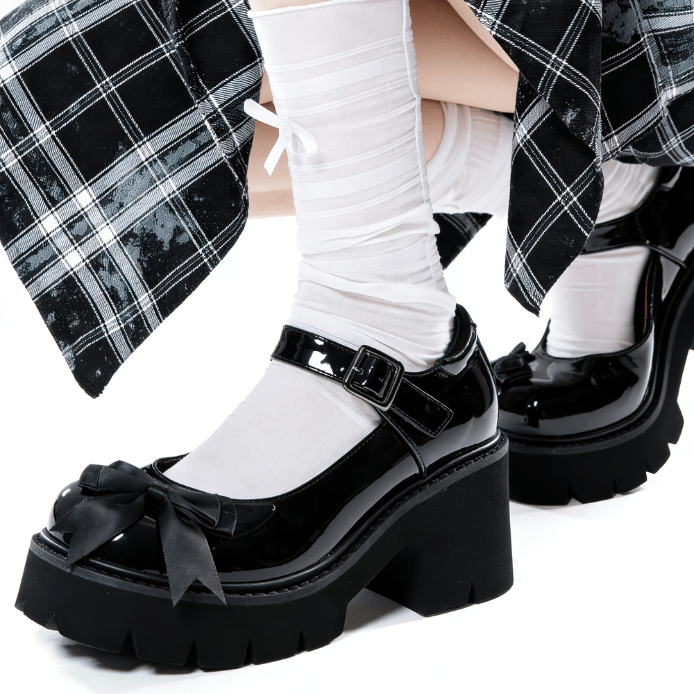 Lolita Patent Mary Jane Shoes with Bow and Heels