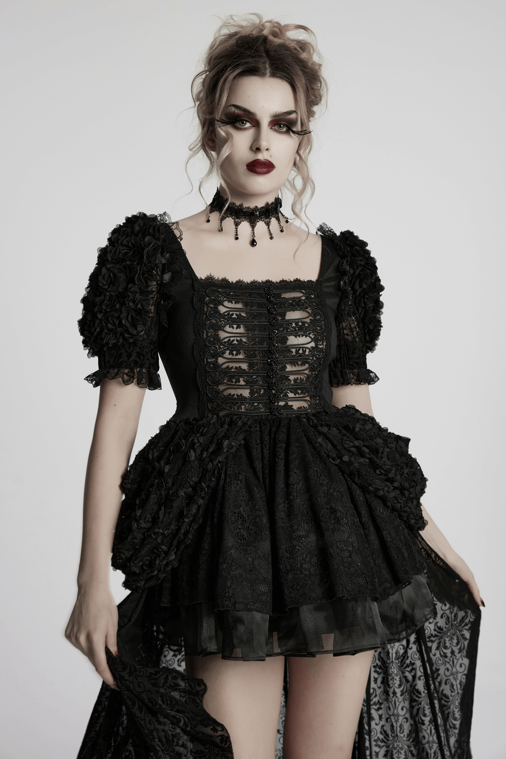 Lolita Sweet Cool Dress with Puff Sleeves and Lace