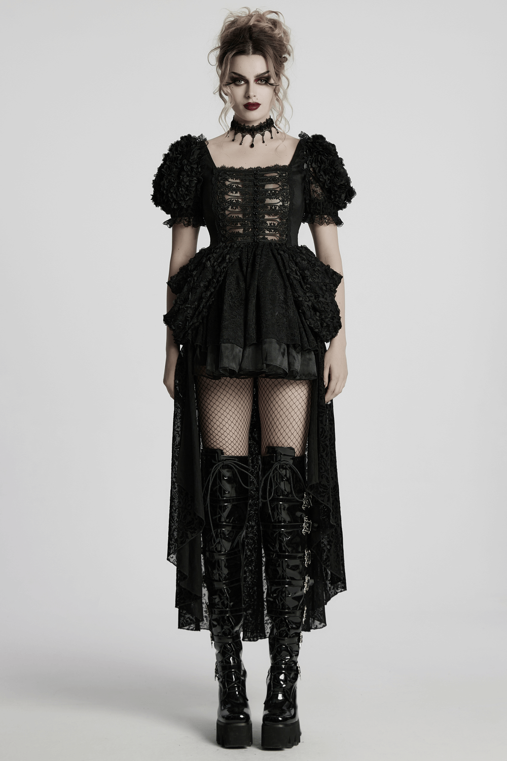 Lolita Sweet Cool Dress with Puff Sleeves and Lace