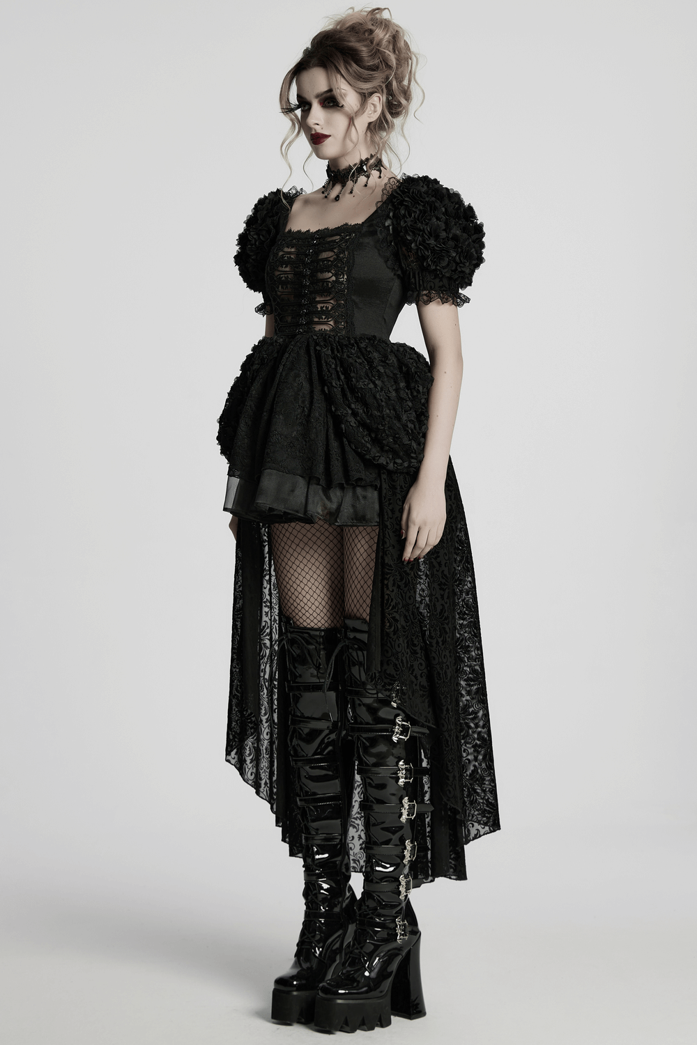Lolita Sweet Cool Dress with Puff Sleeves and Lace
