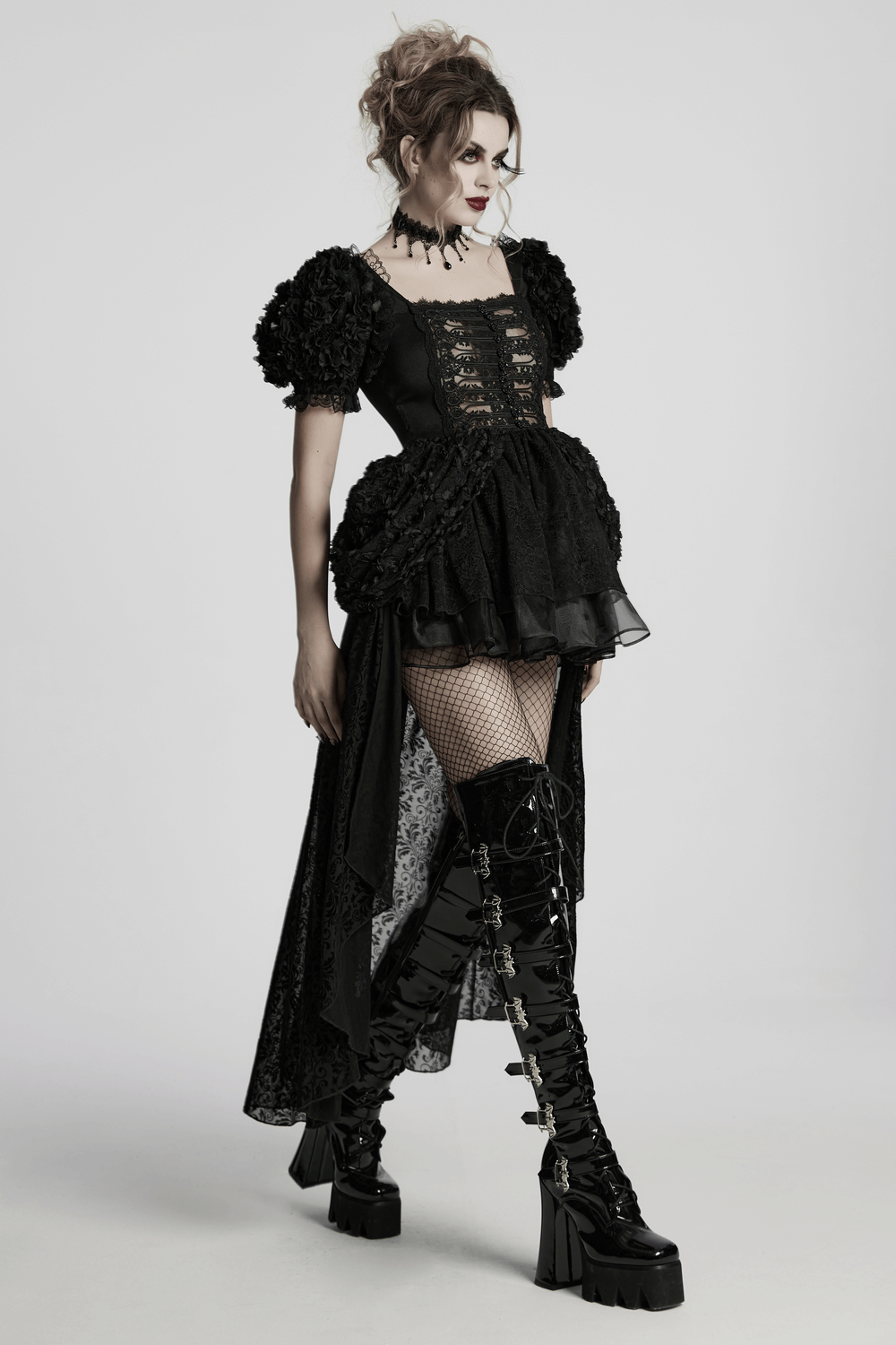 Lolita Sweet Cool Dress with Puff Sleeves and Lace