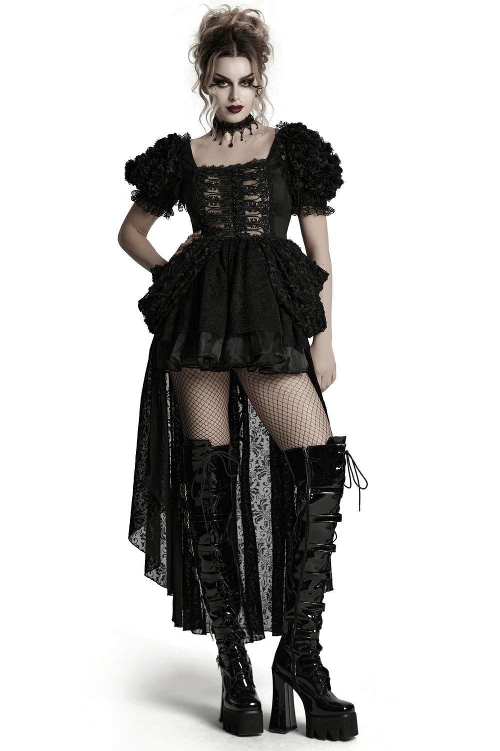 Lolita Sweet Cool Dress with Puff Sleeves and Lace
