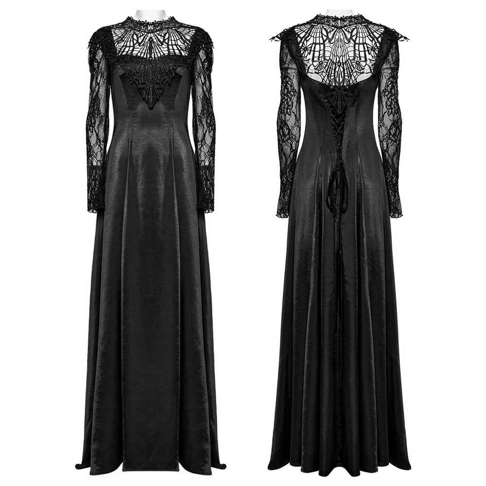 UK SALE of Long Gothic Dress with Lace Sleeves and Drawstring Back
