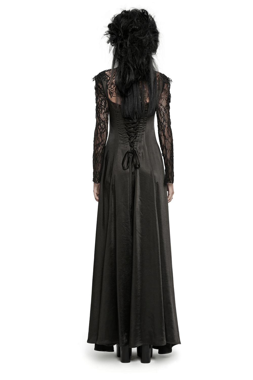 UK SALE of Long Gothic Dress with Lace Sleeves and Drawstring Back