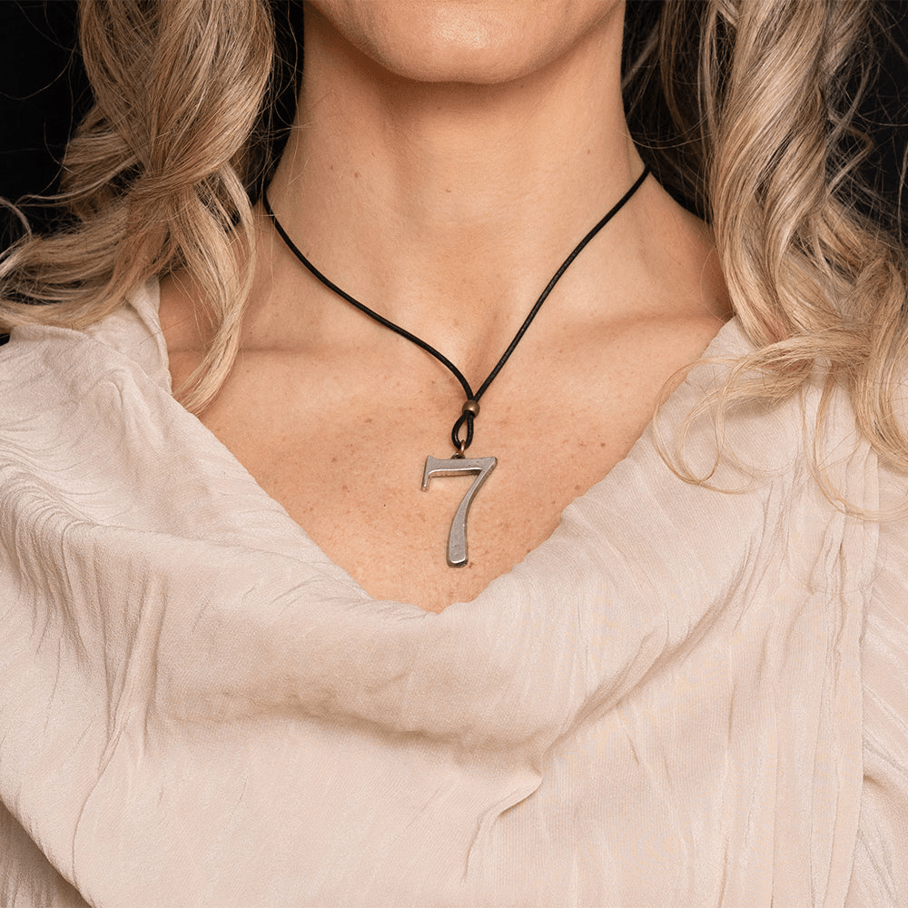 Lucky Number Seven Pewter Pendant Necklace Talisman