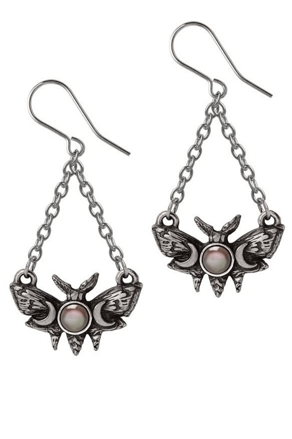 Lunar Moth Gothic Drop Earrings with Pearl Detail