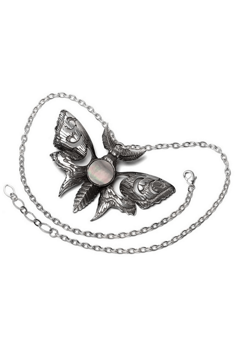 Lunar Moth Necklace with Moon Phase and Mother of Pearl