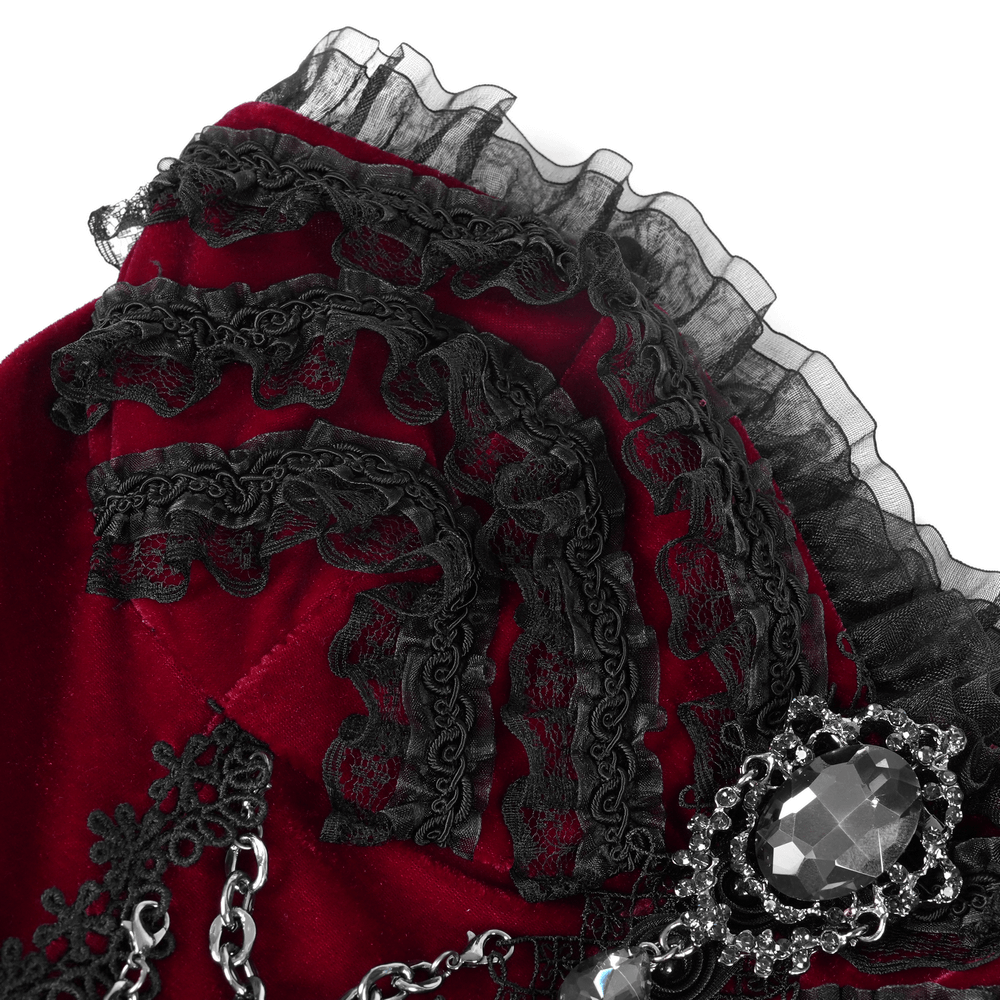 EU SALE of Luxurious Burgundy Velvet Gothic Lolita Dress with Straps