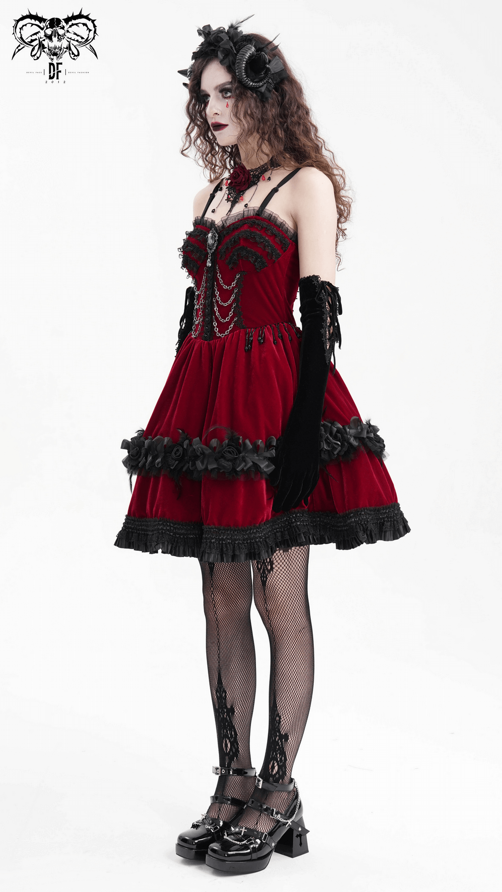 EU SALE of Luxurious Burgundy Velvet Gothic Lolita Dress with Straps