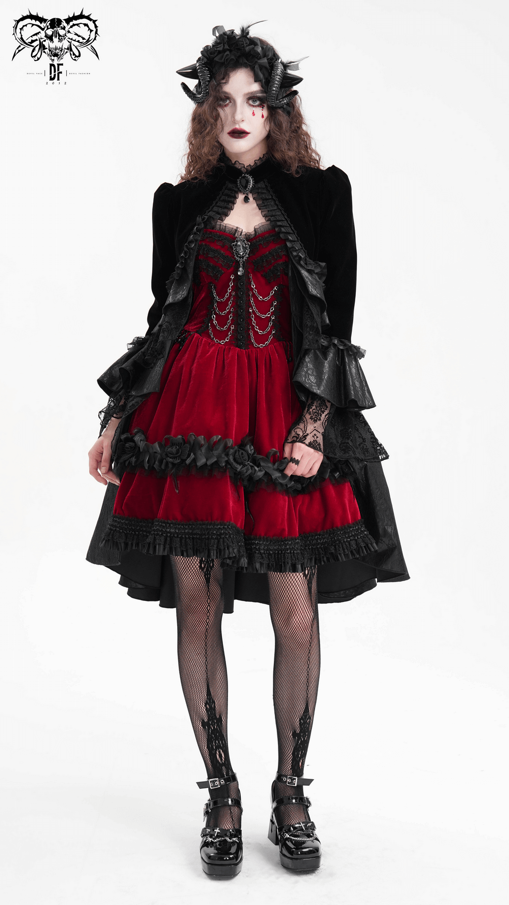 EU SALE of Luxurious Burgundy Velvet Gothic Lolita Dress with Straps