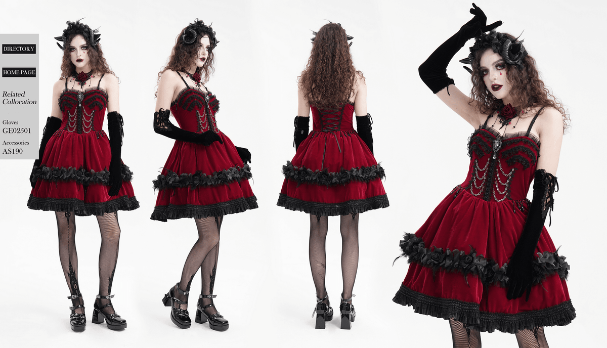 EU SALE of Luxurious Burgundy Velvet Gothic Lolita Dress with Straps