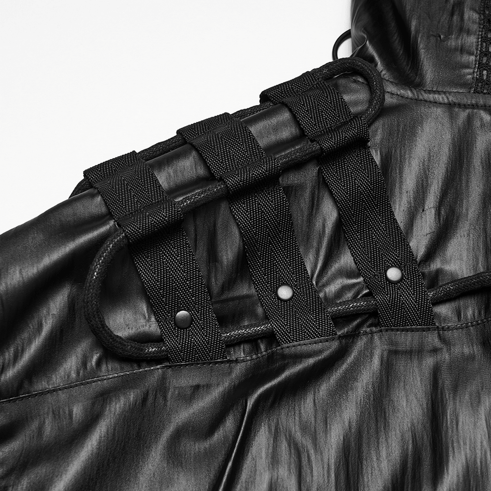 Male Black Cyberpunk Hooded Waterproof Mesh Jacket