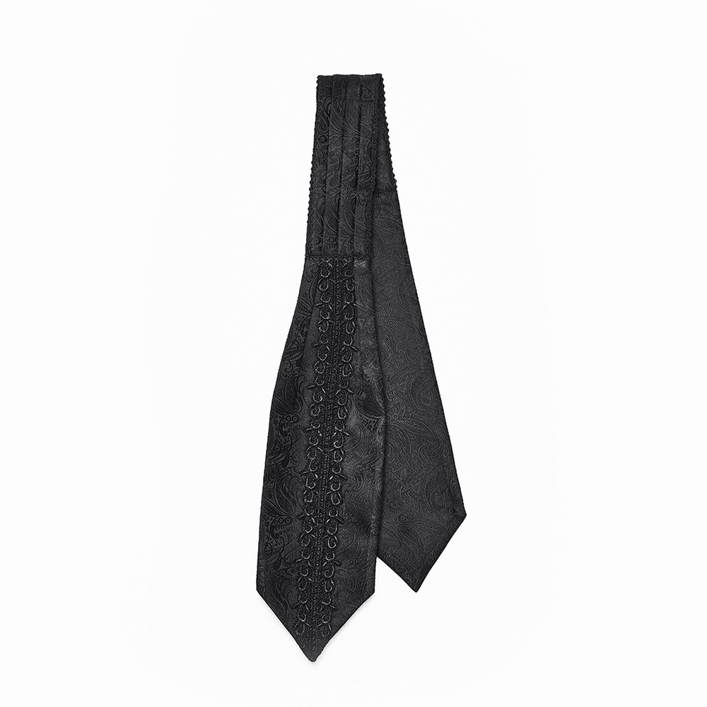 Male Black Gothic Jacquard Tie with Lace Panel Detail