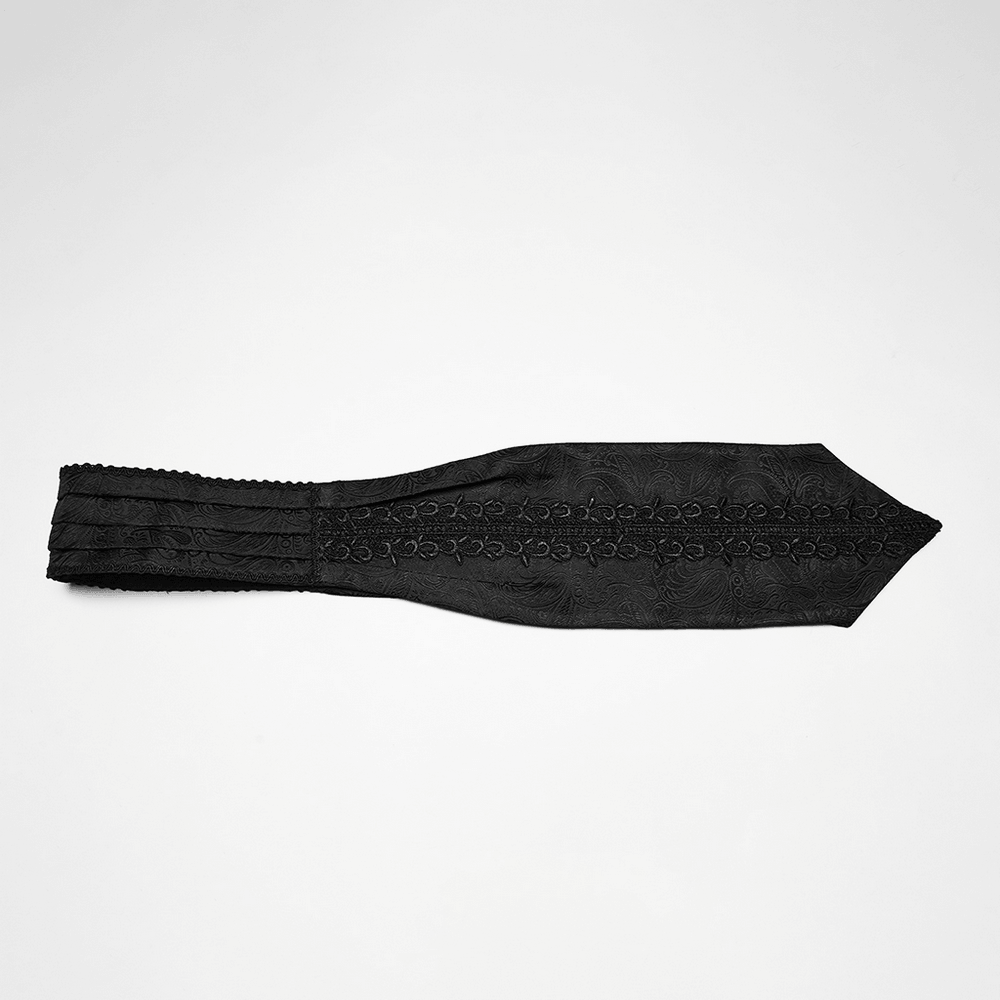 Male Black Gothic Jacquard Tie with Lace Panel Detail