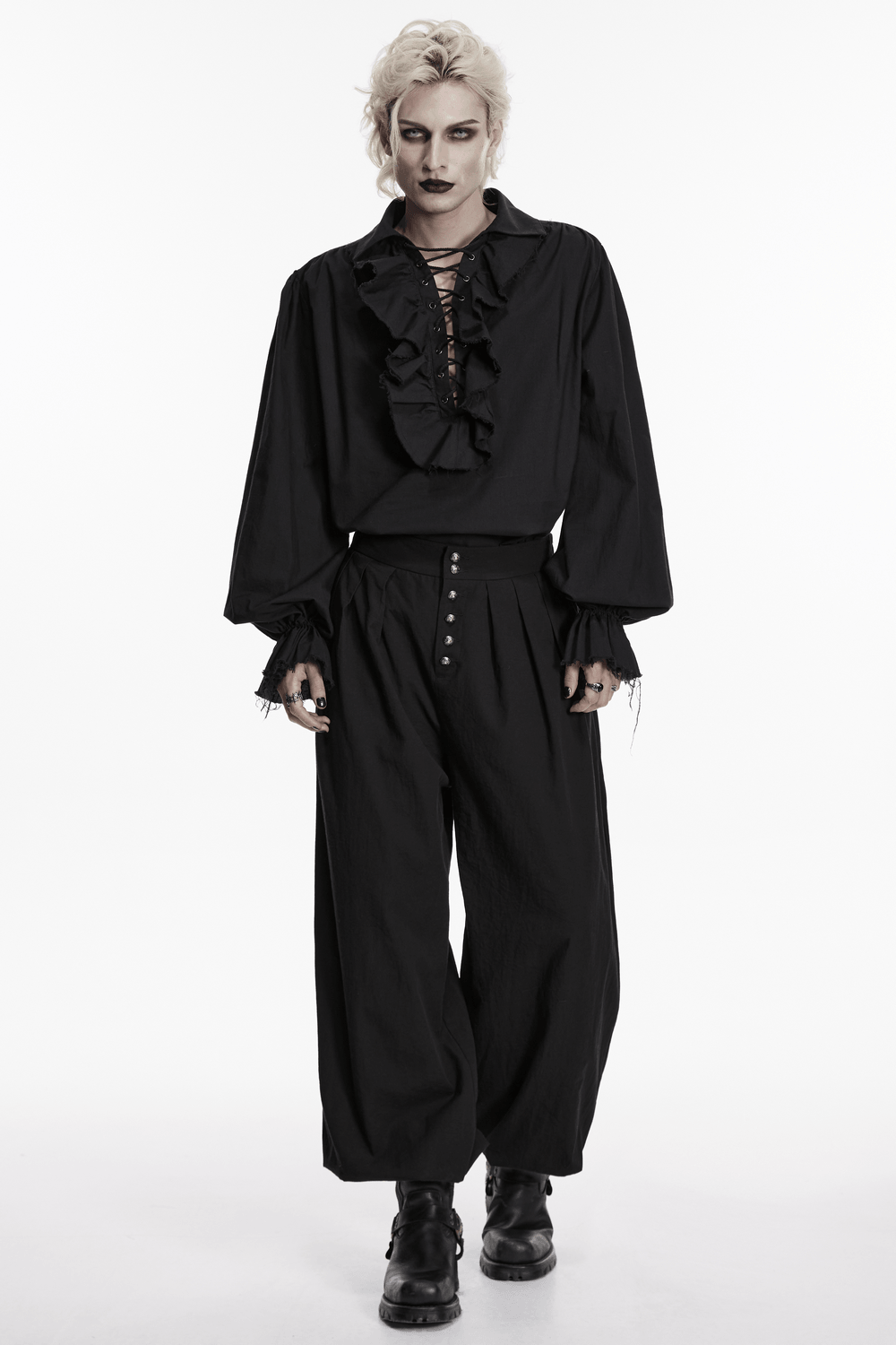 Male Black Gothic Pleated Lantern Tapered Pants