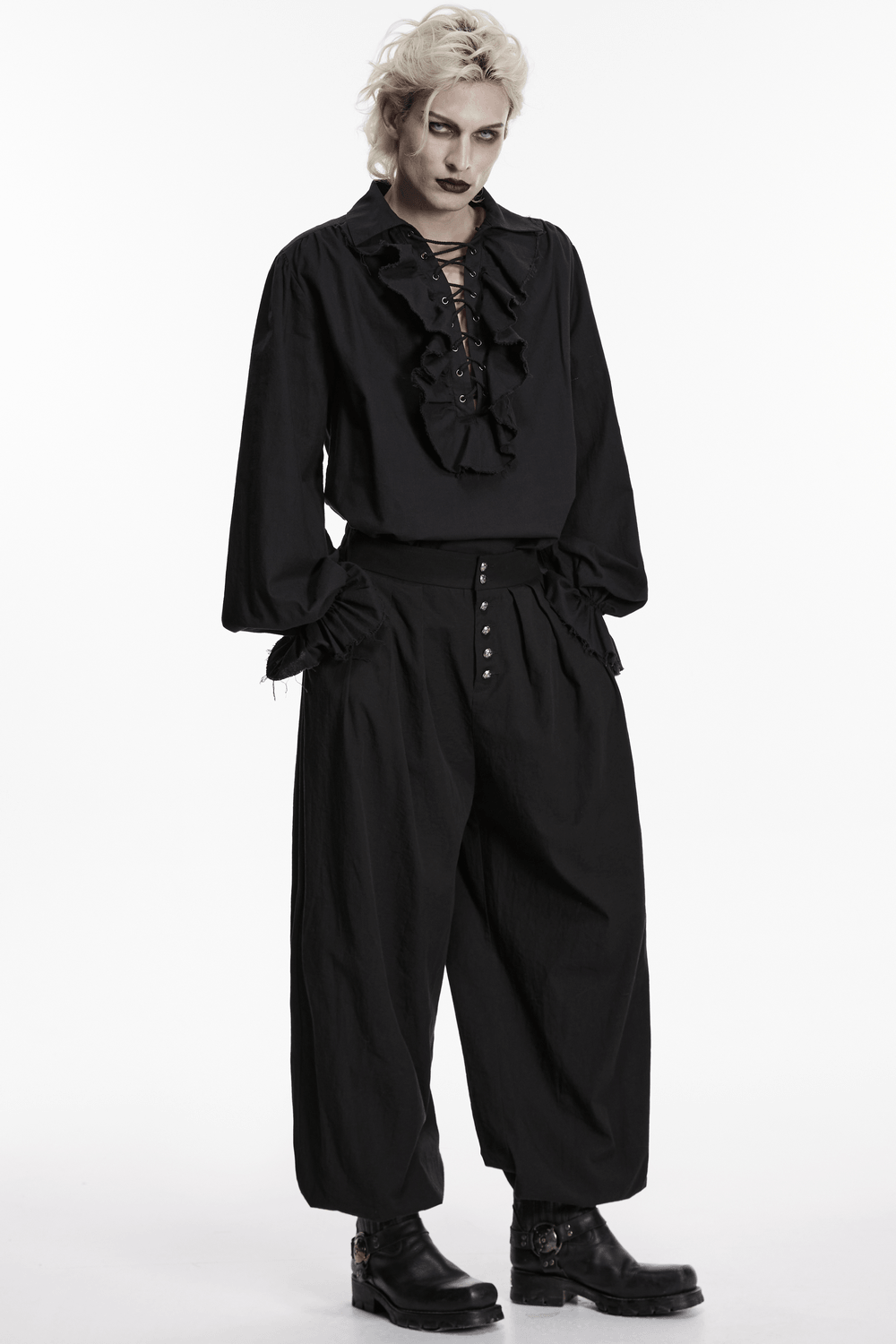 Male Black Gothic Pleated Lantern Tapered Pants