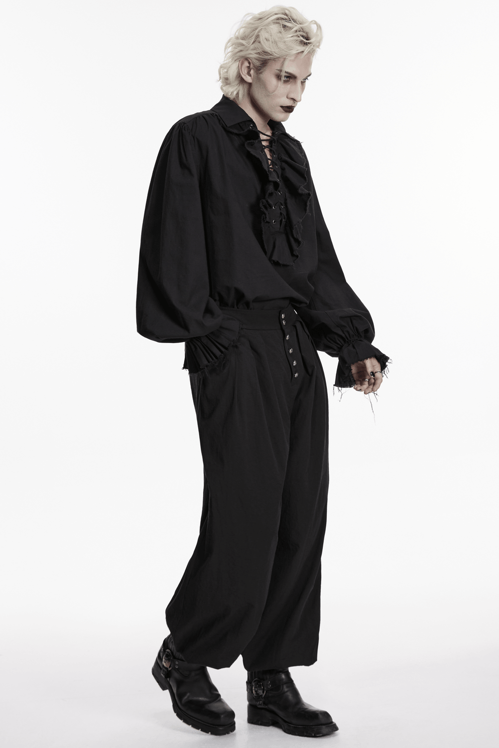 Male Black Gothic Pleated Lantern Tapered Pants