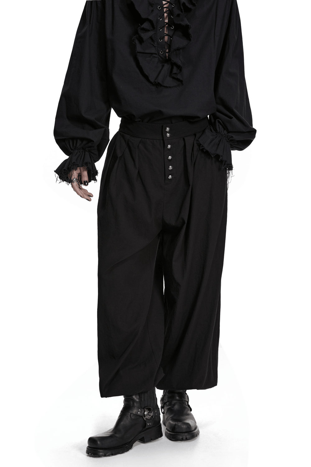 Male Black Gothic Pleated Lantern Tapered Pants