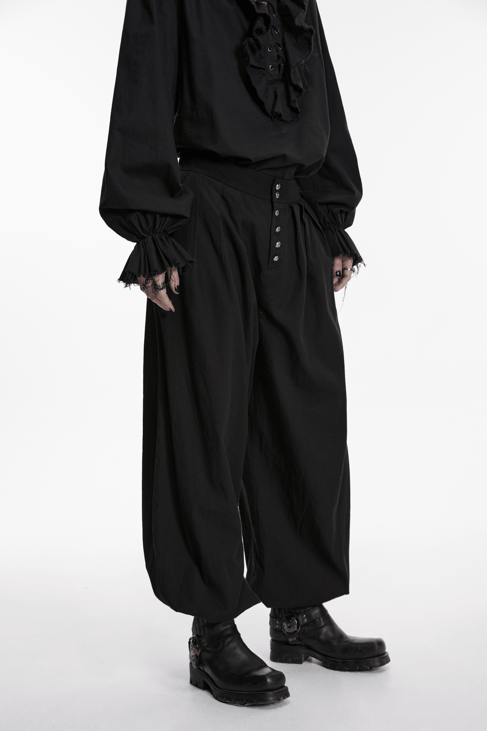 Male Black Gothic Pleated Lantern Tapered Pants