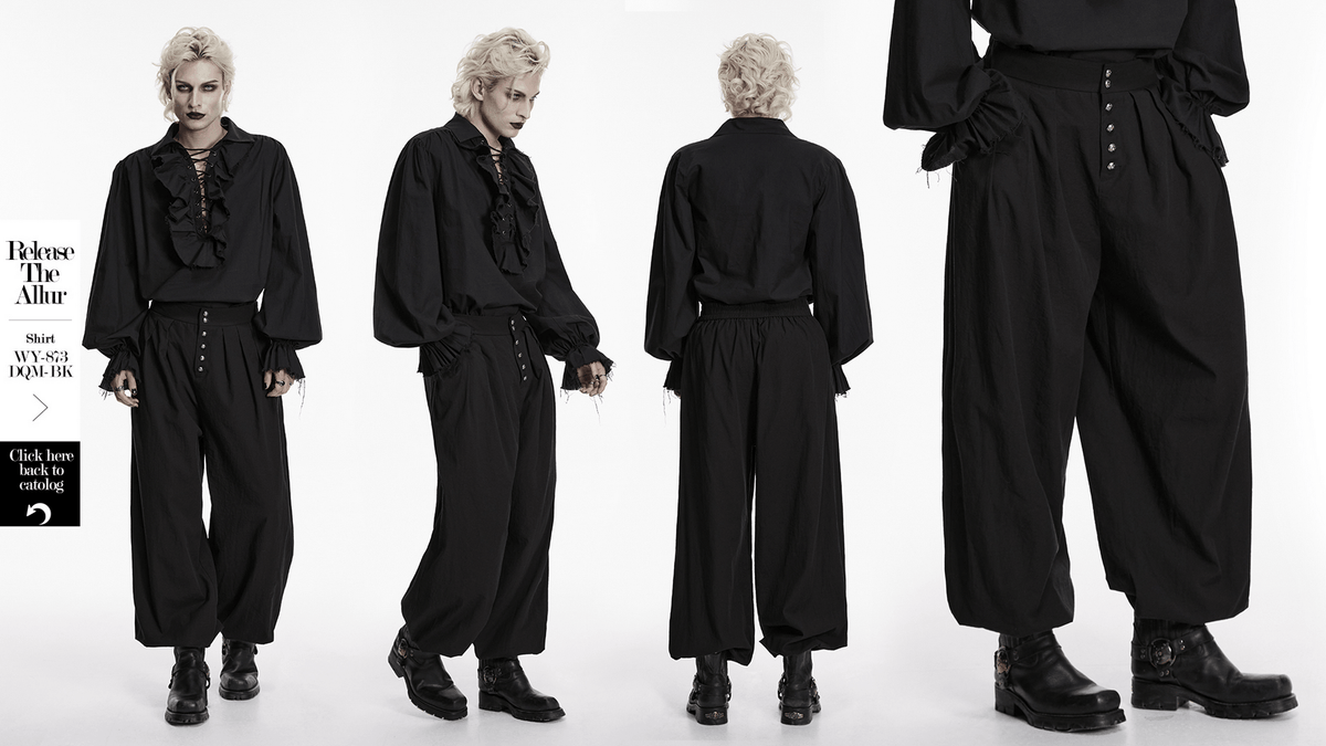 Male Black Gothic Pleated Lantern Tapered Pants