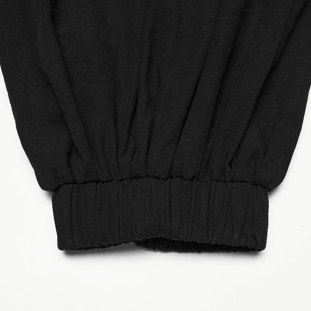 Male Black Gothic Pleated Lantern Tapered Pants